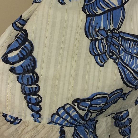 Lilly Pulitzer White and Blue Seashell Off Shoulder Dress - Picture 10 of 13